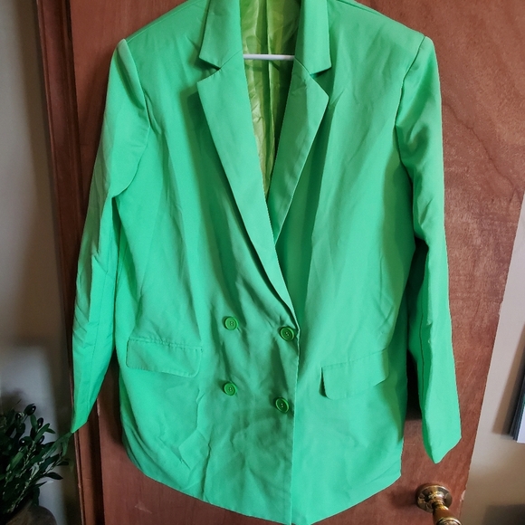 NASTY GAL COLLECTION NEON GREEN DOUBLE BREASTED BLAZER. OVERSIZED SZ 8 - Picture 1 of 8